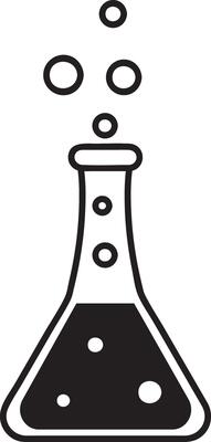 Simple black and white illustration of a conical flask with boiling liquid bubbling and releasing gas, ideal for educational or scientific projects