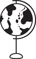 Simple, black and white illustration of a world globe on a stand, perfect for representing concepts related to geography, education, travel, and global issues vector