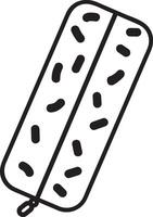 Black and white illustration featuring a rectangular pencil case with a zipper and sprinkles pattern, isolated on a white background, embodying school supplies and creativity vector
