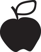 Simple black silhouette of an apple with stem and leaf, isolated on white background, ideal for healthy eating, fruit, and freshness concepts vector