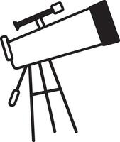 Telescope pointing upward, resting on a tripod, ready for astronomical observation and stargazing, exploring the night sky and celestial bodies vector