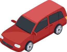 Red family car parked on a clean white background, presented in an isometric view, perfect for projects related to transportation, travel, and automotive themes vector