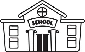 Hand drawn school building featuring prominent columns, large windows, and a clear SCHOOL sign, symbolizing education and learning in a simple yet effective way vector