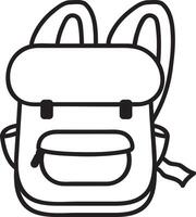 Simple line drawing of a backpack featuring a front pocket, side buckles, and adjustable straps, perfect for representing travel, hiking, or back to school themes vector