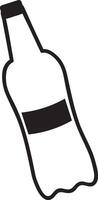 Simple black and white drawing depicting a plastic bottle with a blank label, tilted at an angle and featuring a cap, isolated against a clean white background vector
