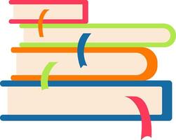 Stacked high, four vibrant books adorned with bookmarks invite readers to immerse themselves in captivating stories and discover the endless realms of knowledge and imagination vector