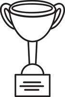 Simple line art illustration of a trophy cup with handles, standing on a base with a blank label for customizable text, representing victory, achievement, and recognition vector