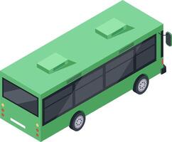 Green isometric city bus driving along a white background, representing public transportation while carrying passengers through an urban environment, highlighting modern travel solutions vector