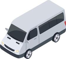 Isometric white minibus driving across a clean white background, illustrating travel and transportation themes while conveying modernity and efficiency for various concepts vector