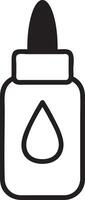 Simple black and white illustration of a bottle of liquid glue featuring a pointed nozzle cap for precise application, ideal for crafting, DIY projects, and school activities vector