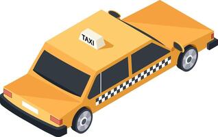 Yellow taxi cab with checkered stripe waiting for passengers, viewed from an isometric perspective, offering convenient urban transportation vector