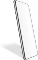 Realistic smartphone mockup displaying a blank white screen and soft shadow, featuring a modern design with a slim frame and elegantly rounded corners vector