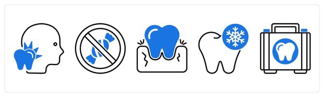 Set of 5 Dental Care icons as toothache, no sweets, gingivitis vector