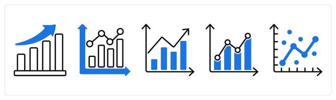 Set of 5 Diagram icons as bar graph, statistics, analysi vector