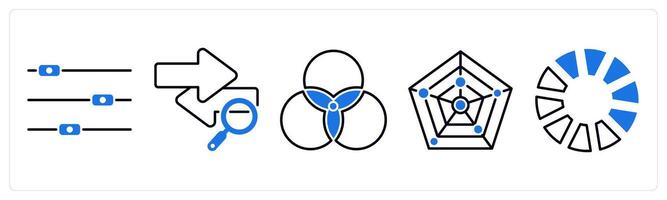 Set of 5 Diagram icons as slider, traffic analysis, diagram vector