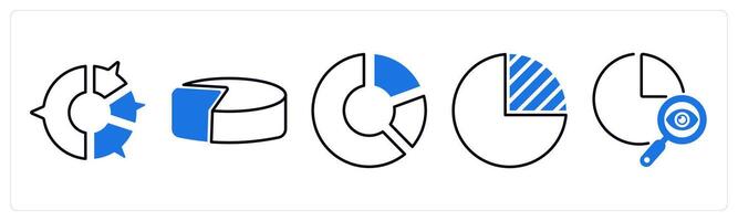 Set of 5 Diagram icons as pie chart, circle graph, wheel graph vector