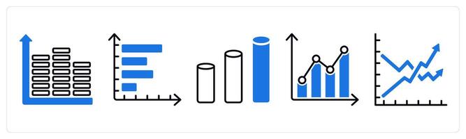 Set of 5 Diagram icons as equalizer, horizontal chart, bars vector