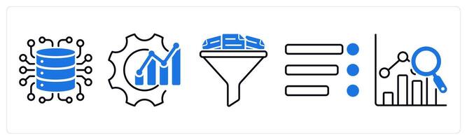 Set of 5 Diagram icons as data generator, optimization, filtering vector
