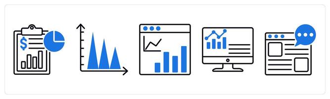 Set of 5 Diagram icons as finanace report, graph, web statistics vector