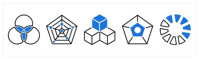Set of 5 Diagram icons as diagram, isometric, pentagon vector