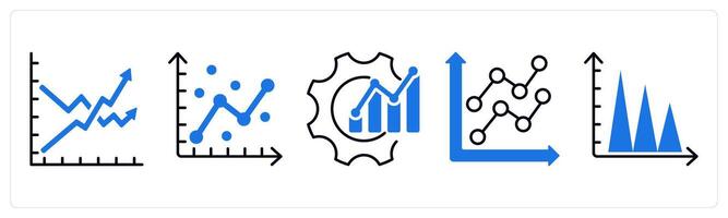 Set of 5 Diagram icons as volatility, statistical model, optimization vector