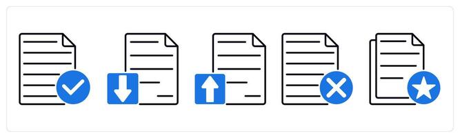 Set of 5 Files icons as accept file, download file, upload file vector
