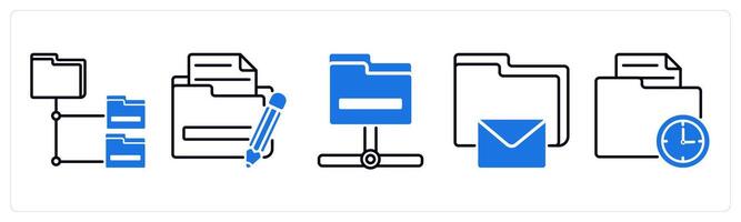 Set of 5 Files icons as folder tree, edit folder, network folder vector