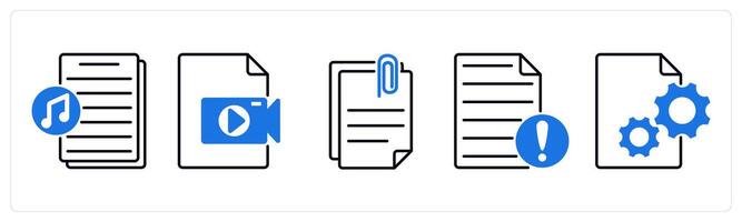 Set of 5 Files icons as music file, file, attach file vector