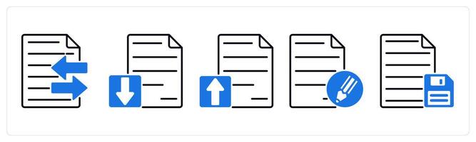 Set of 5 Files icons as file transfer, download file, upload file vector