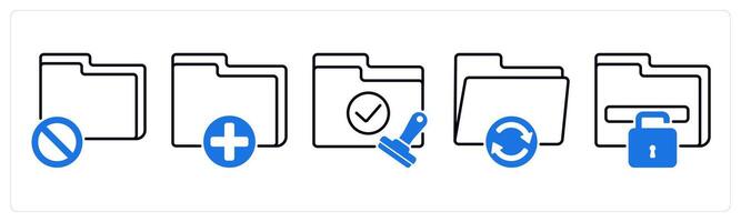 Set of 5 Files icons as folder error, new folder, approved folder vector