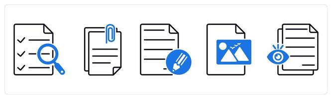 Set of 5 Files icons as audit file, attach file, edit file vector