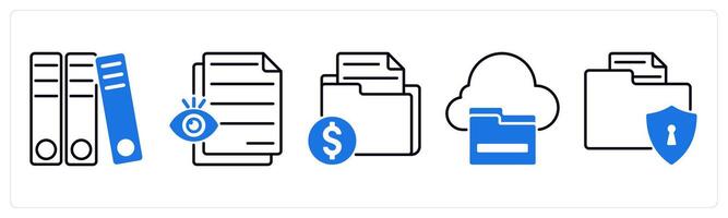 Set of 5 Files icons as file, view file, finance folder vector
