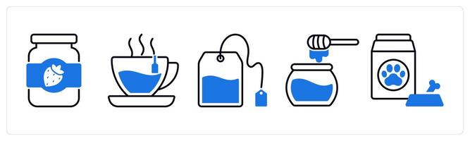 Set of 5 Food and Drink icons as jam, tea, tea bag vector