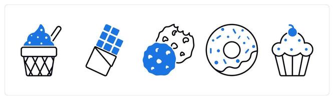Set of 5 Food and Drink icons as ice cream, chocolate, cookies vector