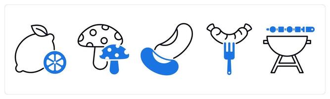 Set of 5 Food and Drink icons as lemon, mushrooms, beans vector