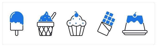 Set of 5 Food and Drink icons as popsicle, ice cream, cupcake vector
