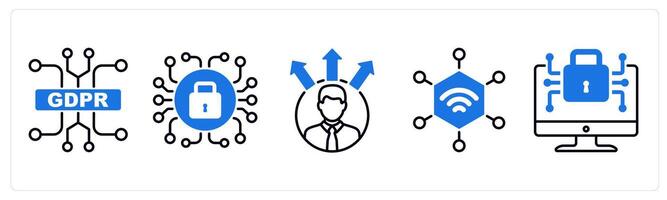 Set of 5 GDPR icons as gdpr circuit, technical security, profiling vector