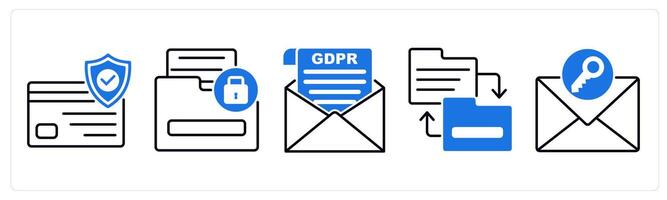 Set of 5 GDPR icons as security card, sensitive information, gdpr letter vector