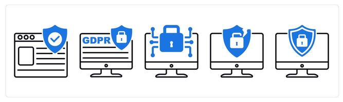 Set of 5 GDPR icons as protected website, gdpr site, data encryption vector