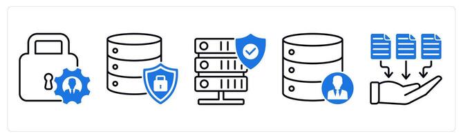 Set of 5 GDPR icons as access control, data protection, secure server vector