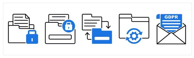 Set of 5 GDPR icons as personal file storage, sensitive information, directory replacement vector