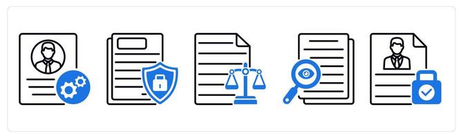 Set of 5 GDPR icons as de identification, document protection, balance sheet vector