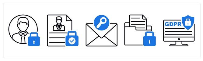 Set of 5 GDPR icons as account security, personal data, secure message vector