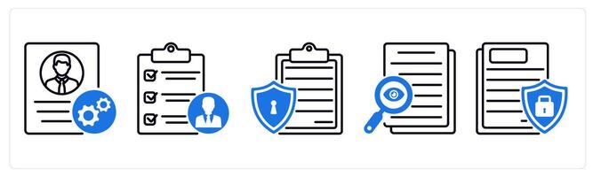 Set of 5 GDPR icons as de identification, privacy impact assessment, privacy policy vector