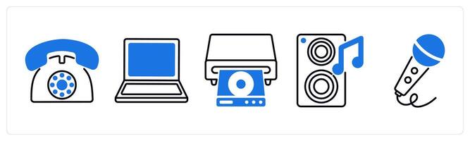 Set of 5 Home Appliances icons as telephone, laptop, cd player vector