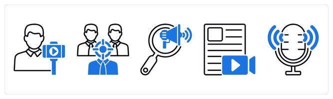 Set of 5 Influencer icons as vlogger, target audience, search marketing vector