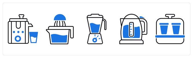 Set of 5 Home Appliances icons as juicer, hand juicer, blender vector