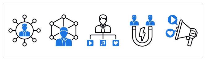 Set of 5 Influencer icons as influence, expertise, user generated content vector
