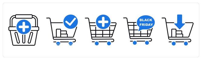 Set of 5 Offer and Sale icons as add to cart, purchase, black friday vector