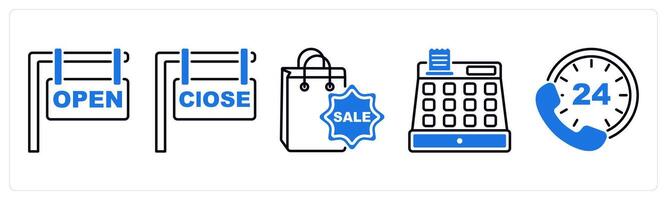 Set of 5 Offer and Sale icons as open board, close board, shopping bag vector